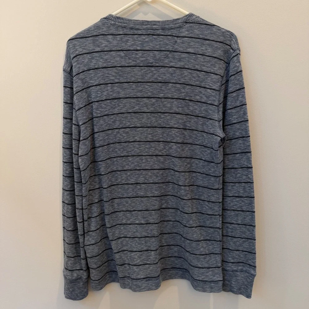 Banana Republic Mens Blue Black Striped Waffle Knit Thermal Long Sleeve Shirt M